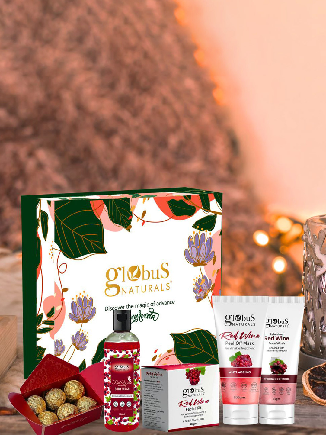 Globus naturals Red Wine Set Of 5 Face Wash-Body Wash-Face kit-Peel Off Mask-Chocolate