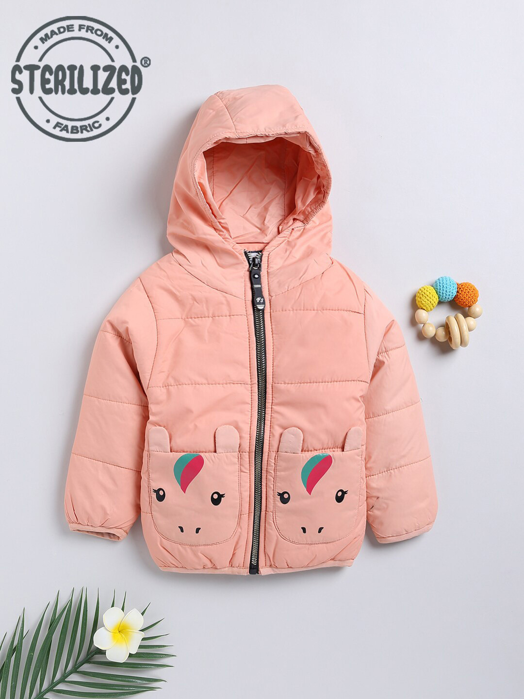 Moms Love Girls Unicorn Lightweight Hooded Padded Jacket With Patchwork