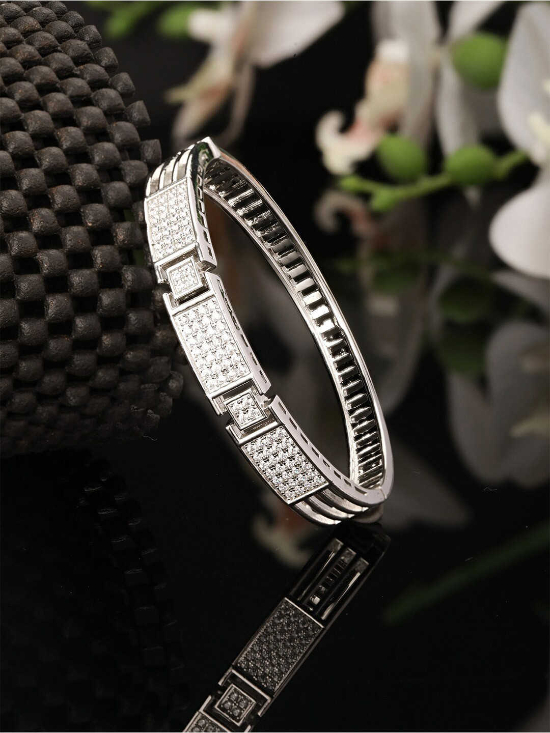 Saraf RS Jewellery Women Silver-Plated American Diamond Kada Bracelet