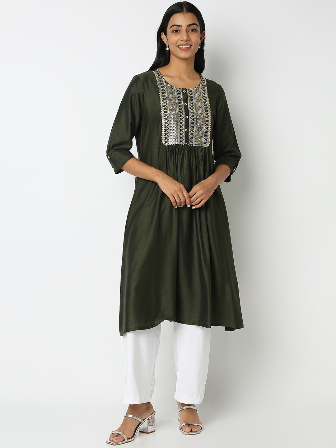 Ethnicity Geometric Embroidered Sequins  A-Line Kurta