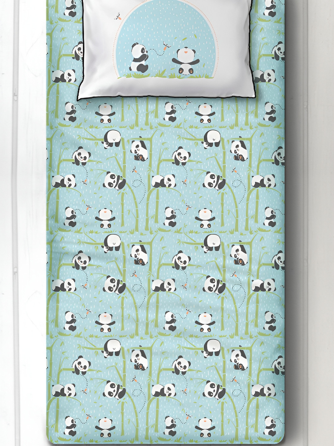 Silverlinen Panda Printed Cotton Single Bedsheet with 1 Pillow Cover