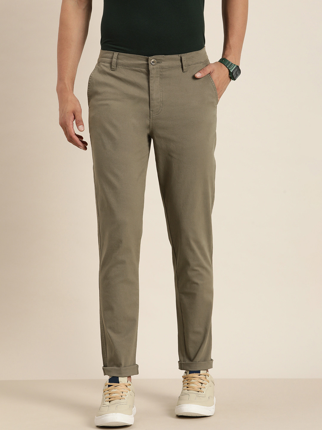 DILLINGER Men Solid Ankle-Length Chinos Trousers