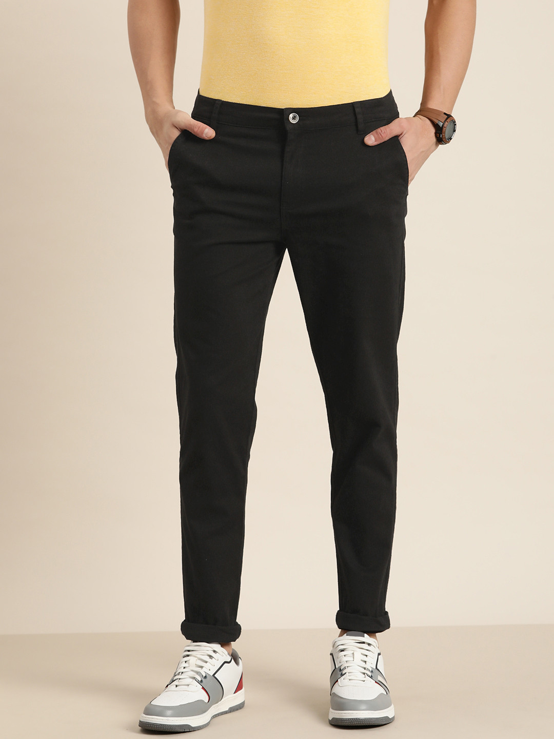DILLINGER Men Solid Ankle-Length Chinos Trousers