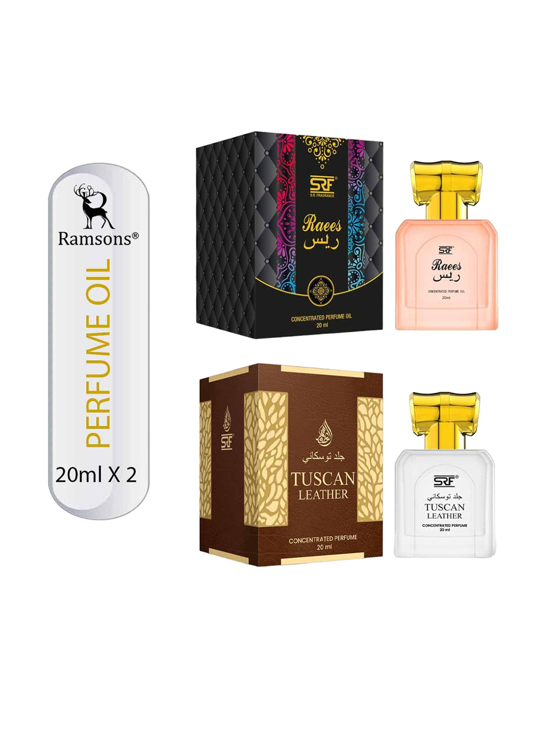 Ramsons 2-Pcs SRF Raees & SRF Tuscan Leather Concentrated Perfume oil Combo - 20ml Each