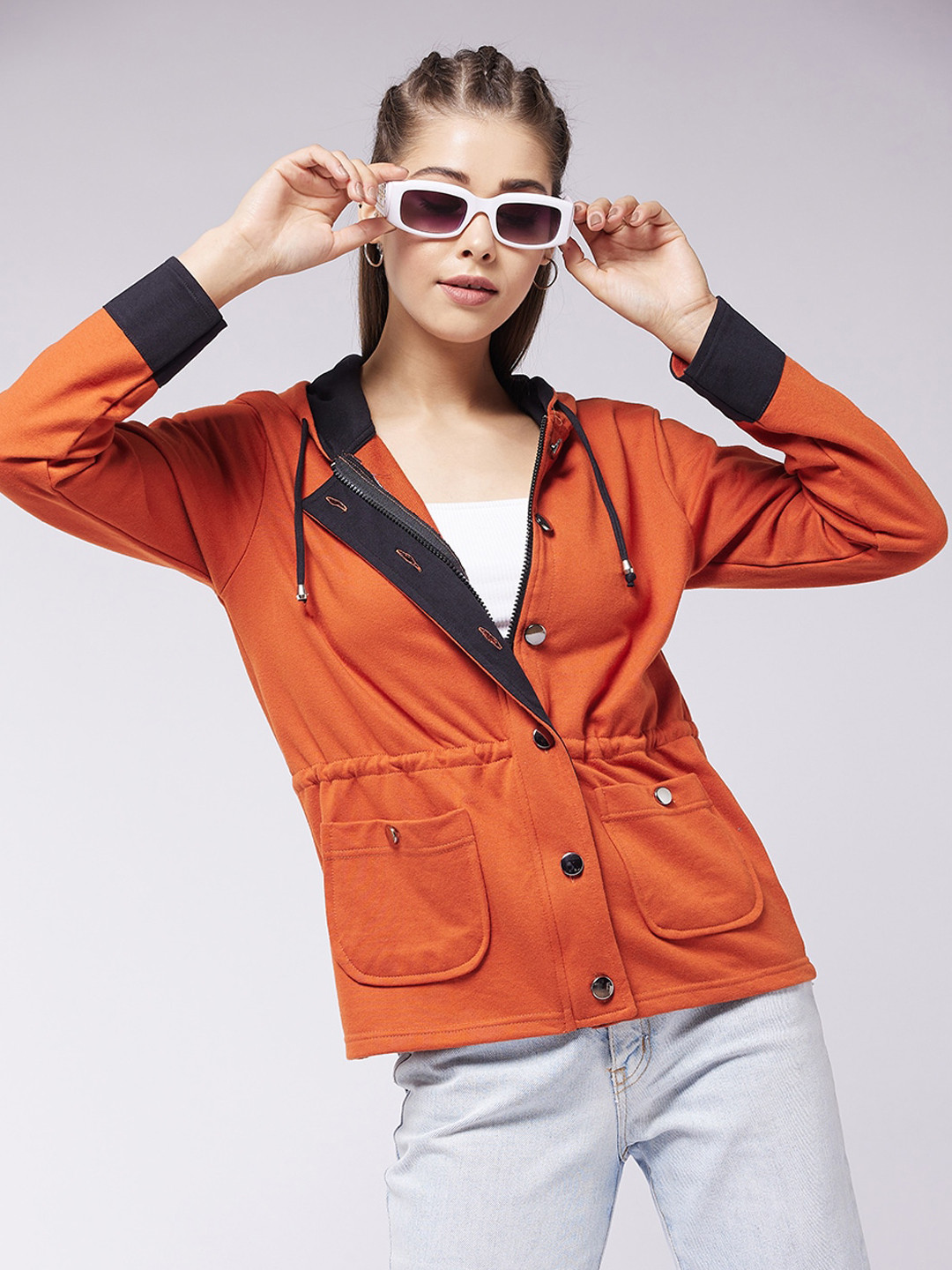 DressBerry Rust Hooded Pure Cotton Bomber Jacket
