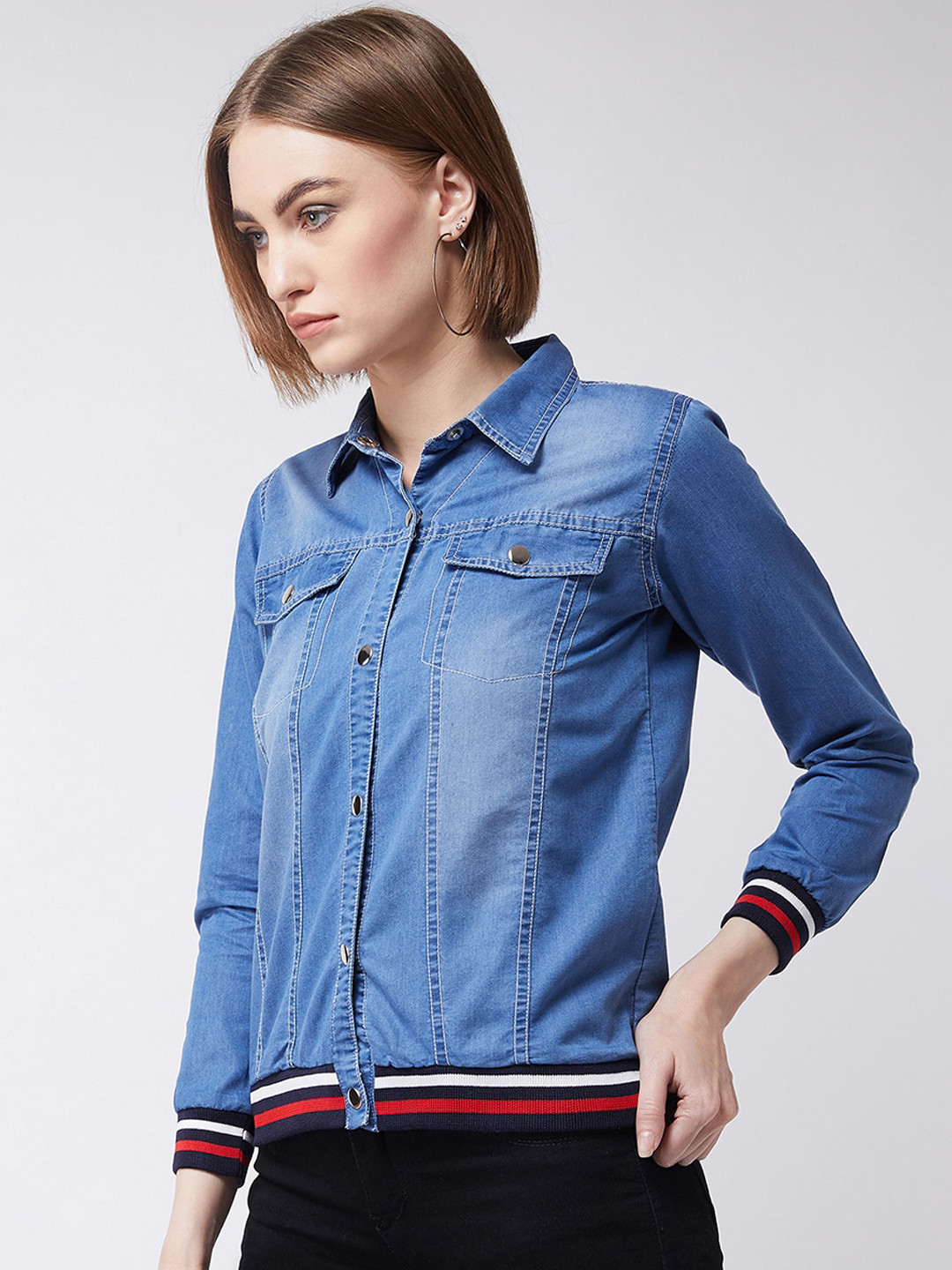 DressBerry Blue Spread Collar Denim Jacket