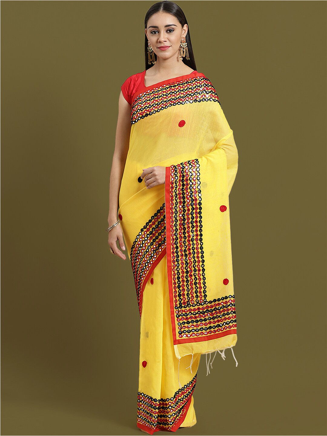 HOUSE OF ARLI Embellished Mirror Work Silk Saree