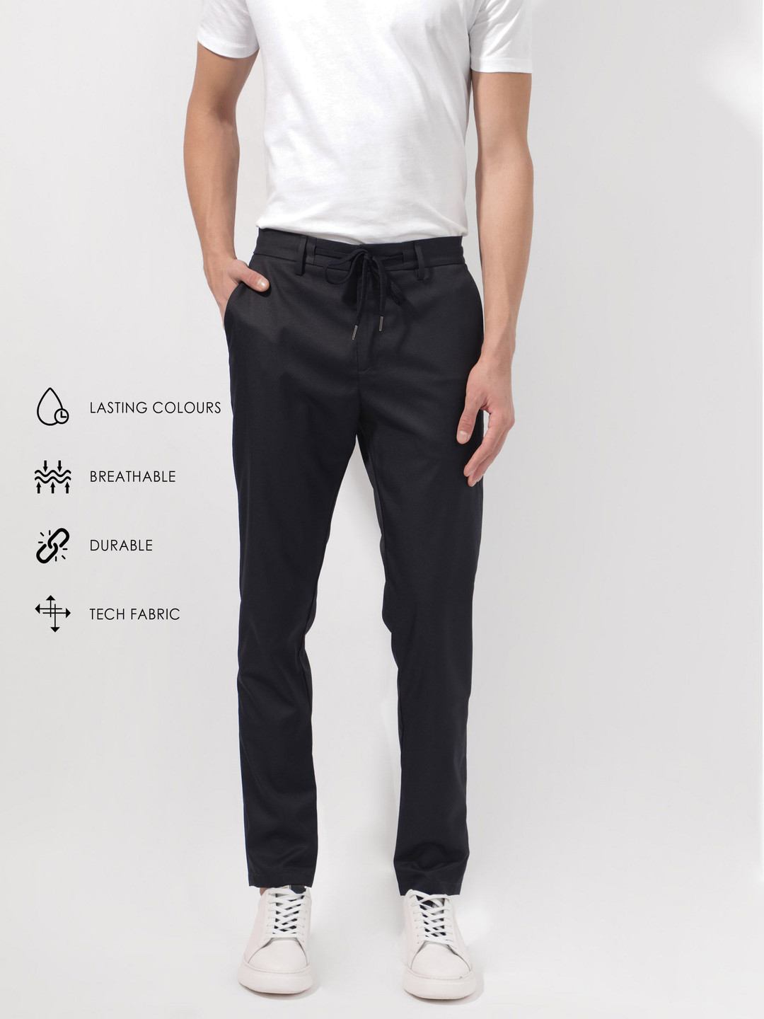 RARE RABBIT Men Nimb Drawstring Regular Fit Mid Rise Trouser