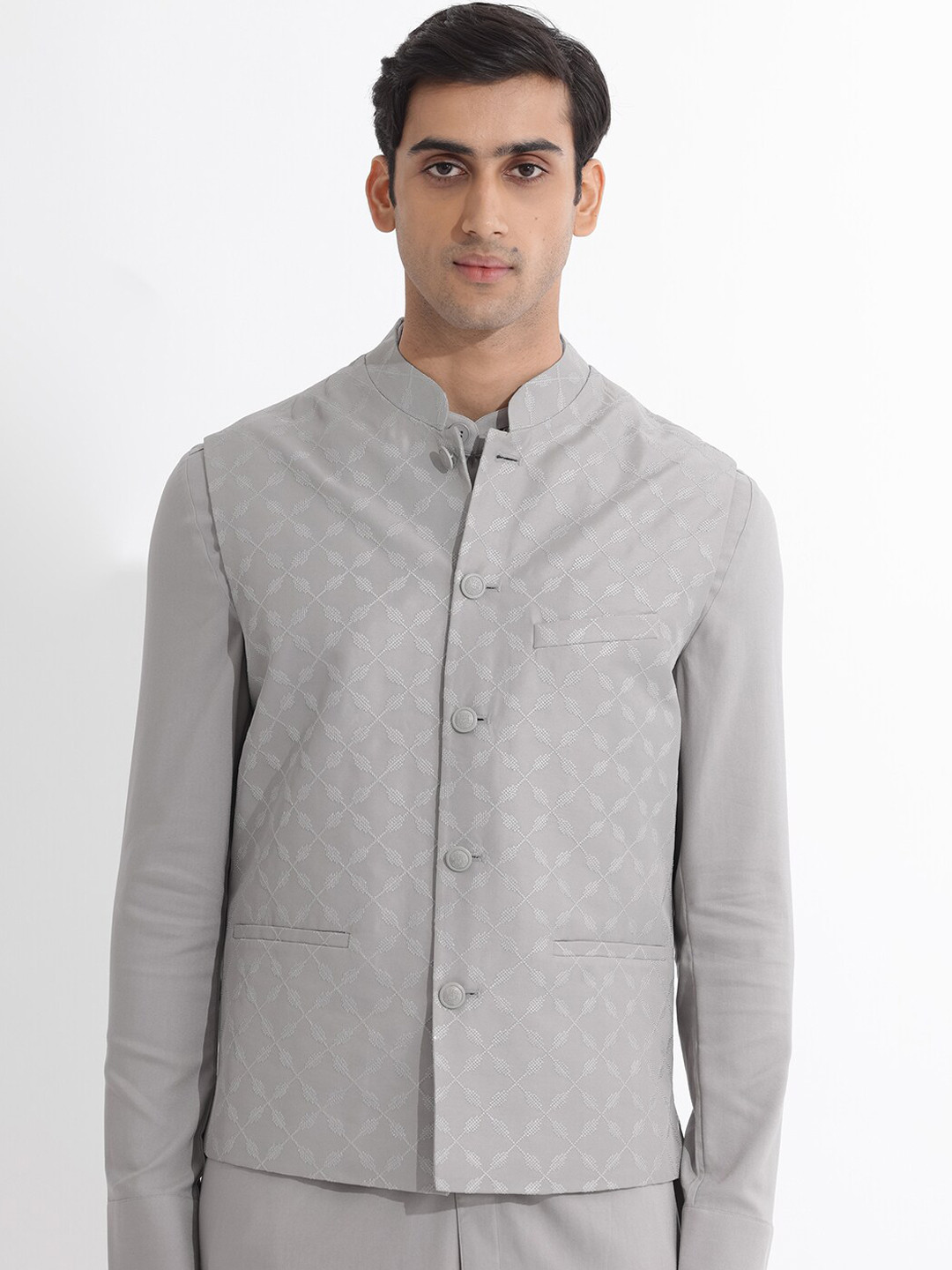 RARE RABBIT Men Medo-B Slim Fit Embroidered Woven Nehru Jacket