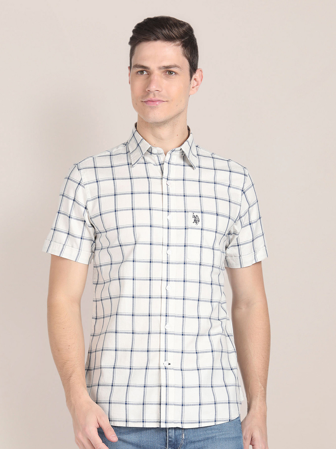 U.S. Polo Assn. Slim Fit Grid Checked Twill Casual Shirt