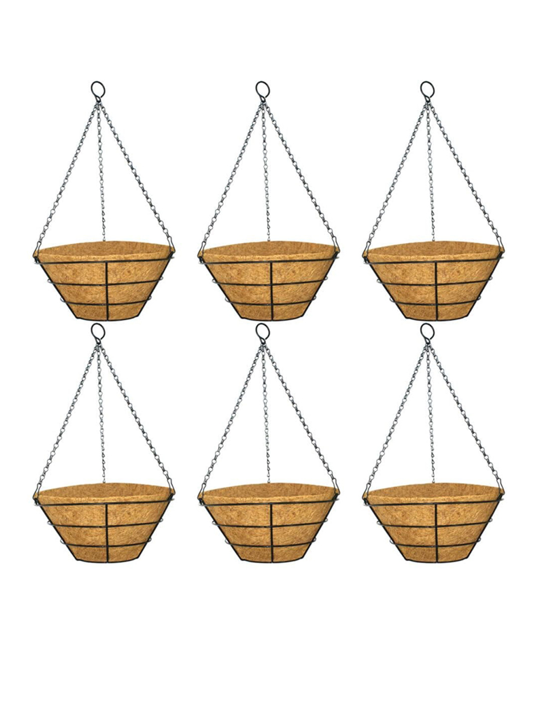 Garden Deco Brown & Black 6 Pcs Metal Hanging Basket Planters With Palm Coir liner