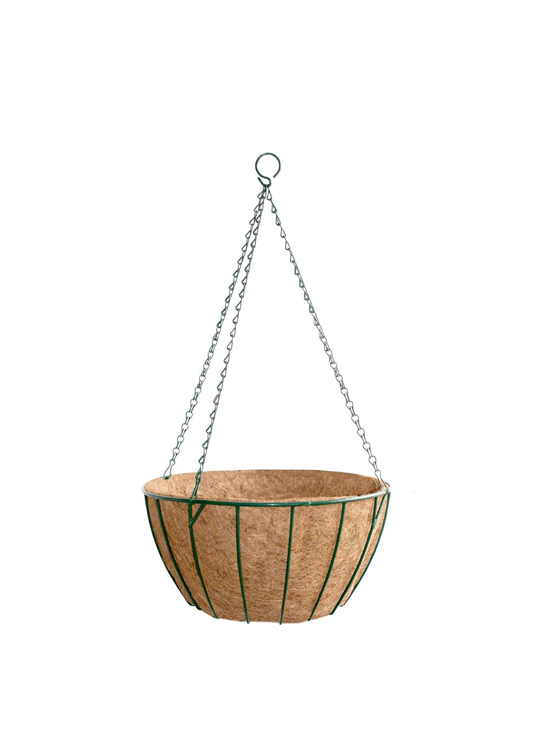 Garden Deco Brown & Green Metal Coir Hanging Basket With Chain Planter