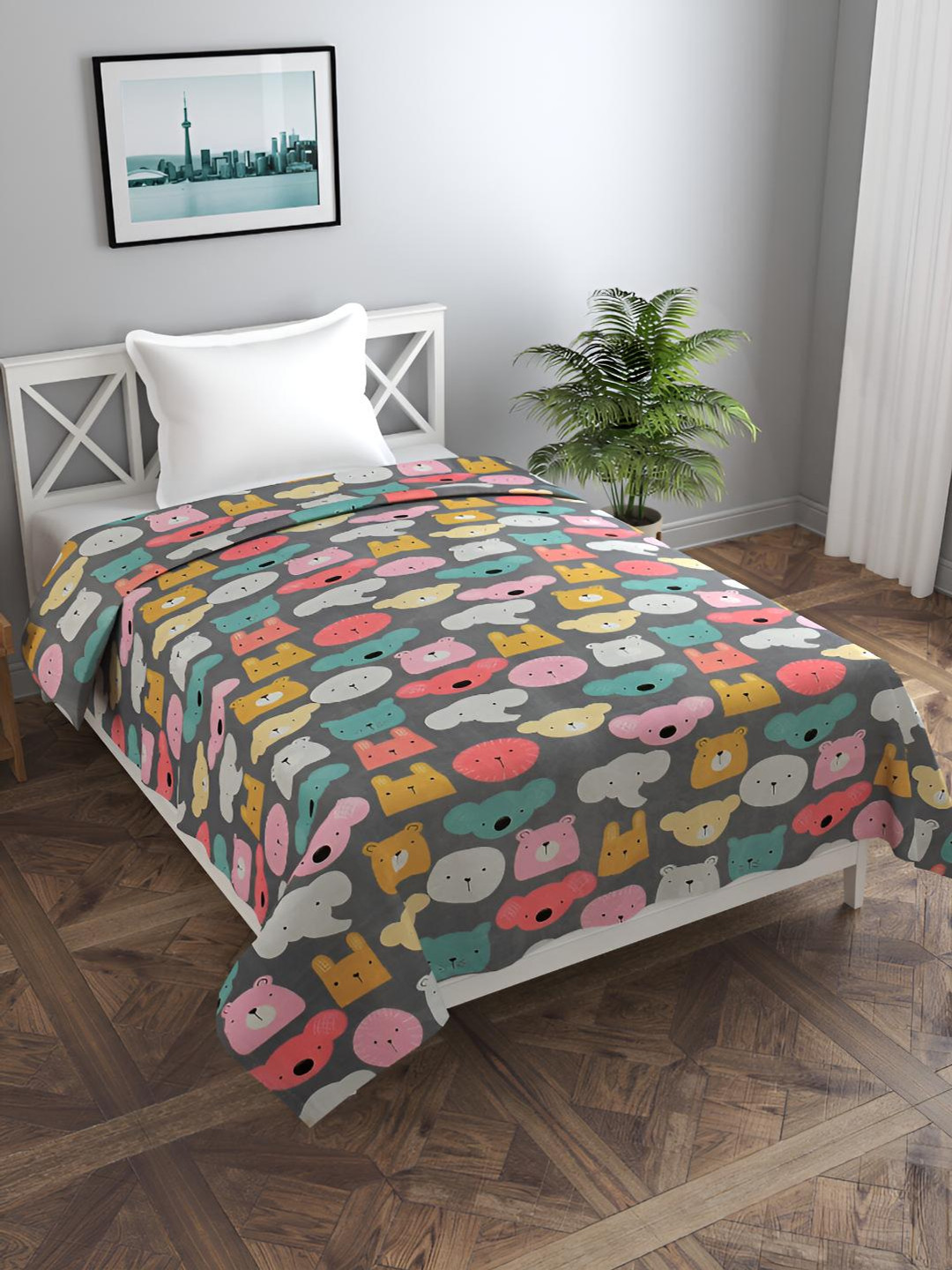 BREVARD Grey & Pink Printed Single Duvet Cover