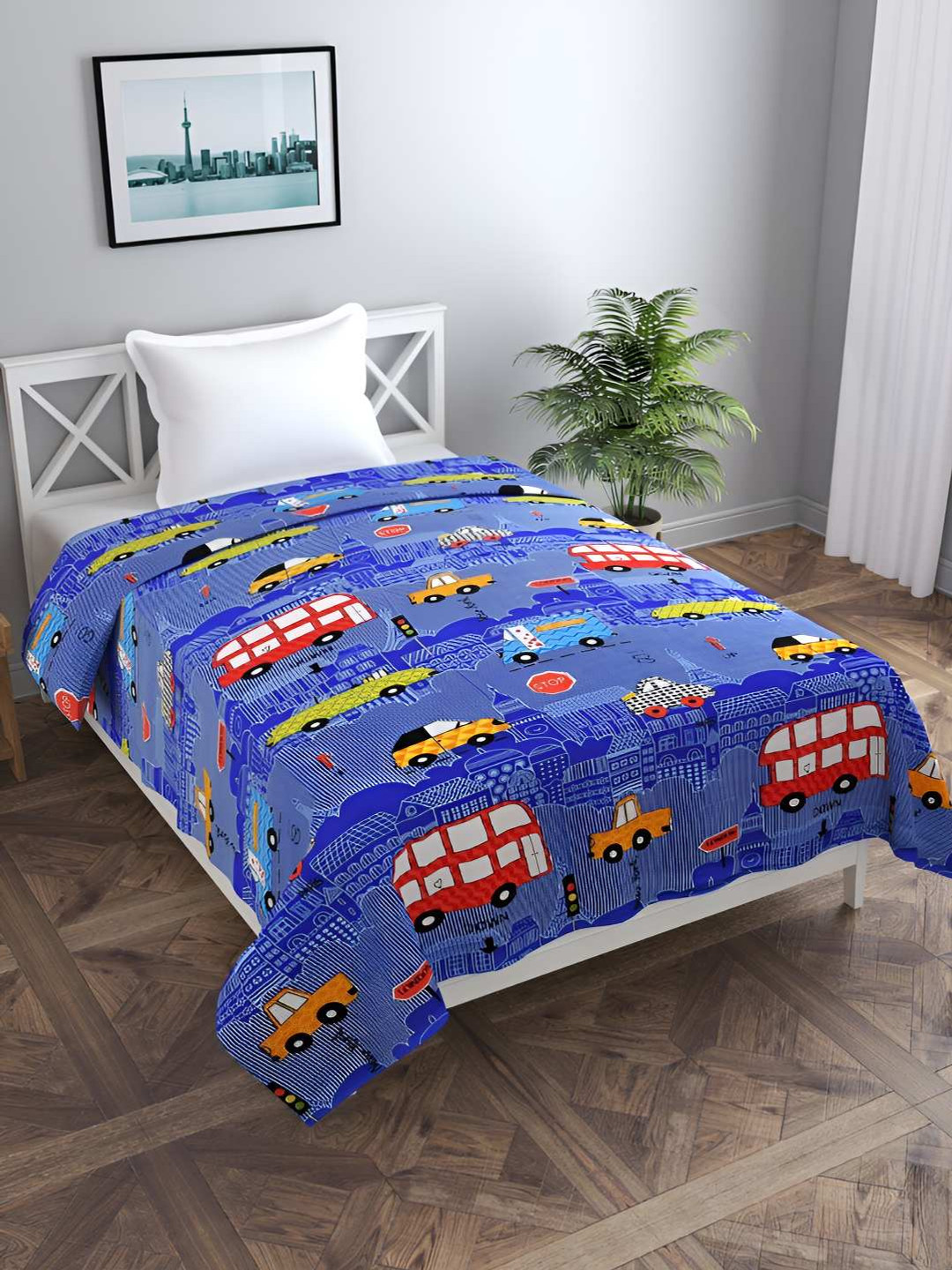 BREVARD Blue & Red Printed Single Duvet Cover