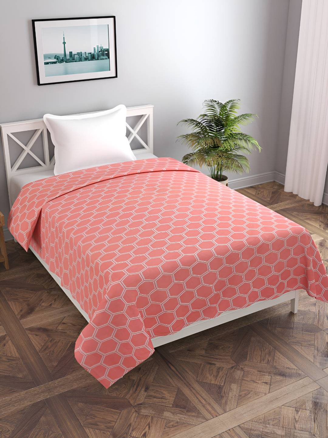 BREVARD Peach Colored Printed Single Duvet Cover