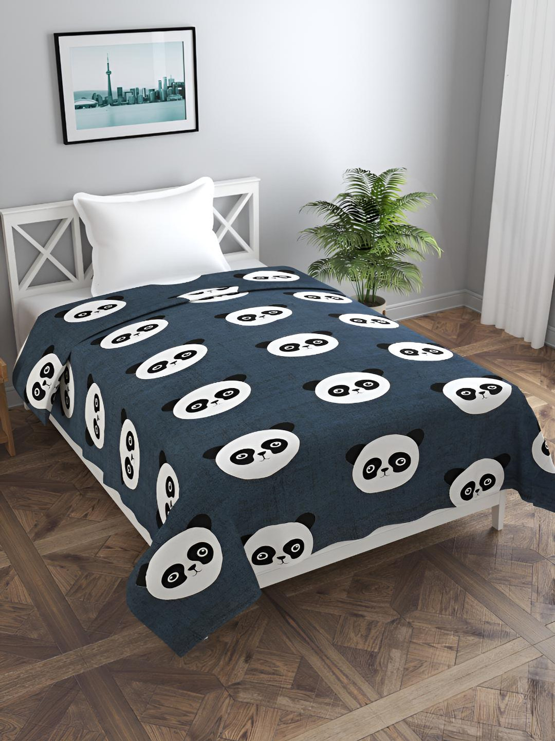 BREVARD Grey & White Panda Printed Single Duvet Cover