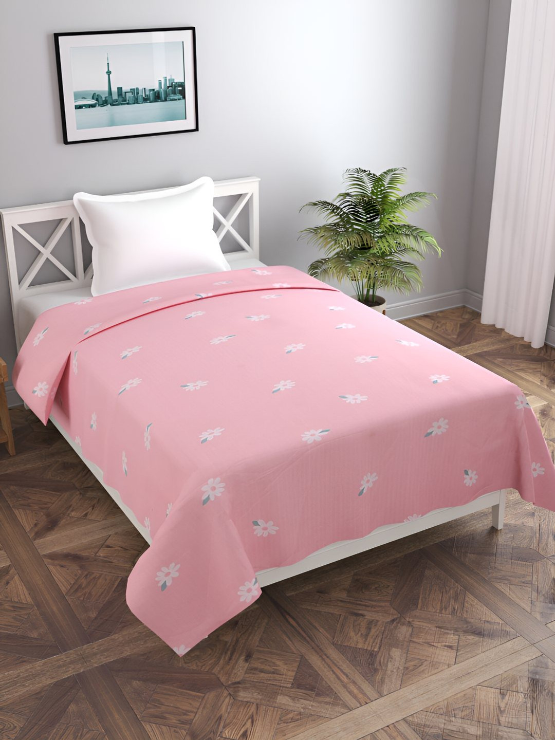 BREVARD Pink & White Printed Single Duvet Cover