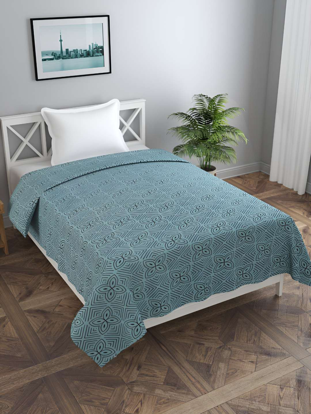 BREVARD Green & Black Printed Single Duvet Cover