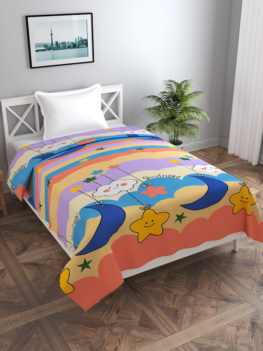 BREVARD Purple & Orange Colored Printed Single Duvet Cover