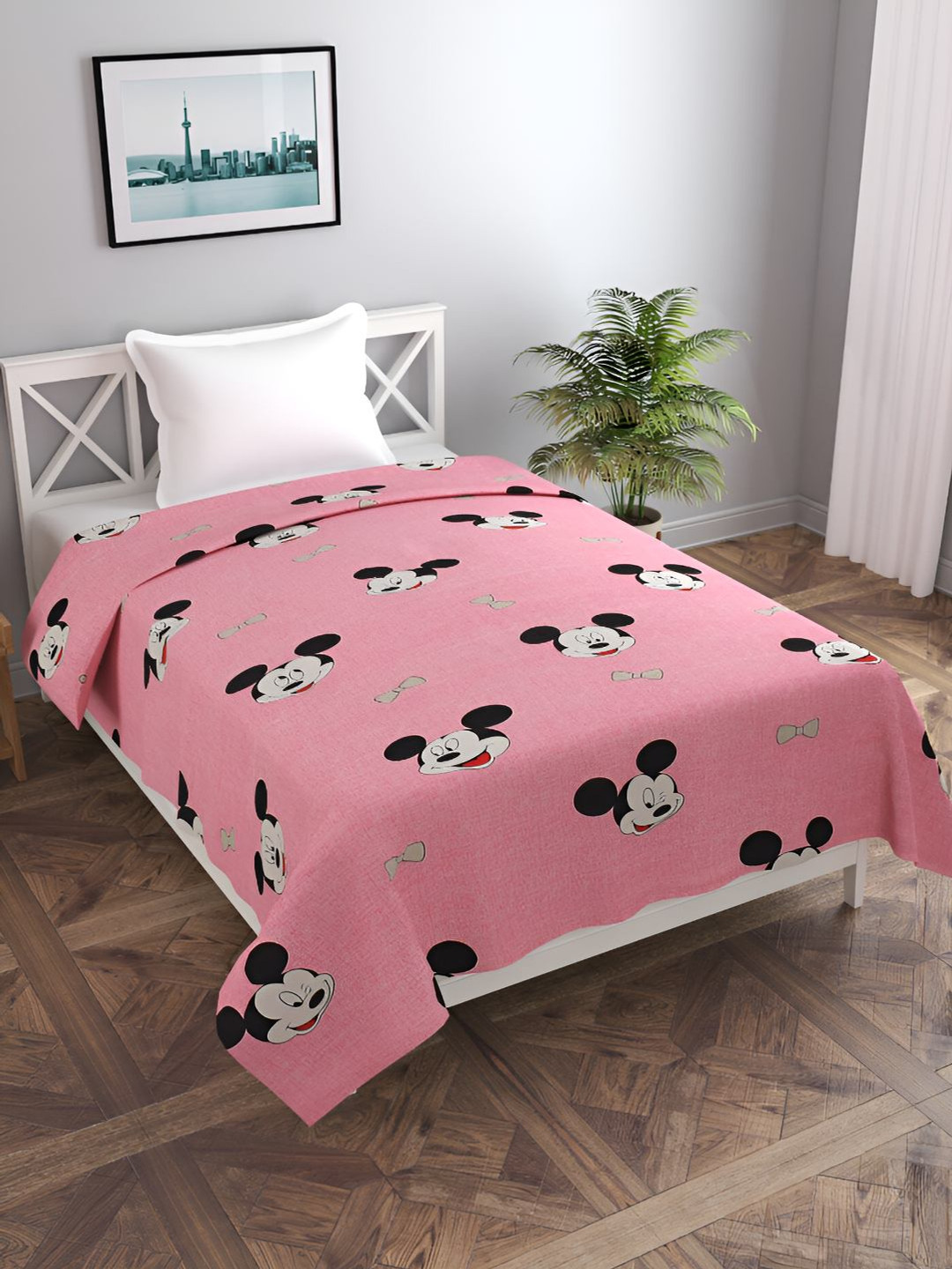 BREVARD Pink & Black Mickey Mouse Printed Single Duvet Cover
