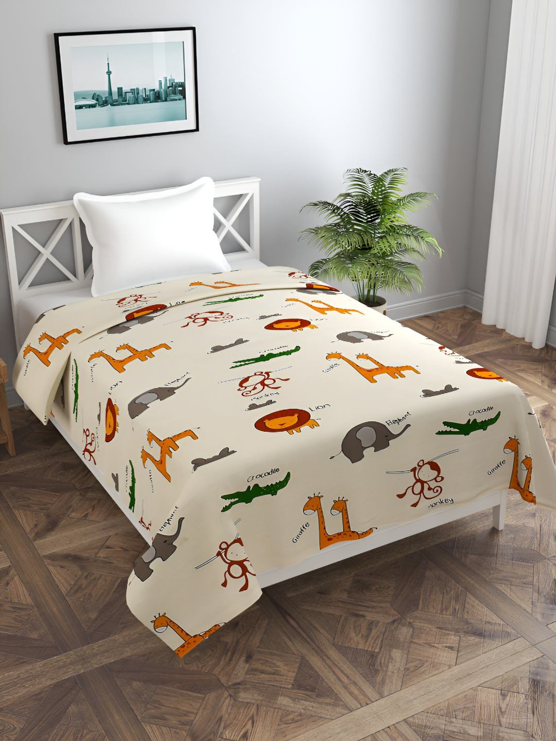 BREVARD Cream Colored & Brown Printed Single Duvet Cover