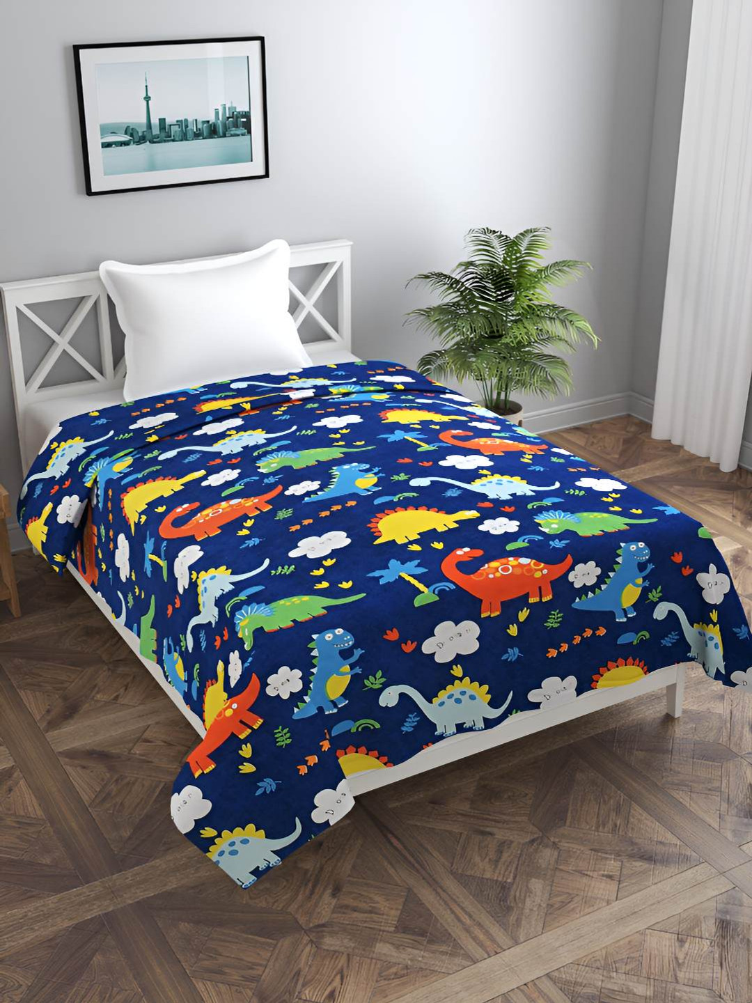 BREVARD Navy Blue & White Conversational Printed Single Duvet Cover