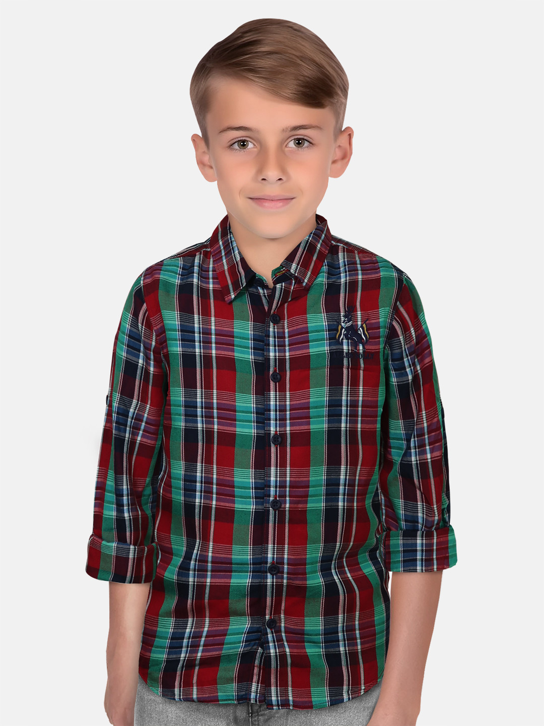 Allen Solly Junior Boys Tartan Checked Slim Fit Roll - Up Sleeves Modal Casual Shirt