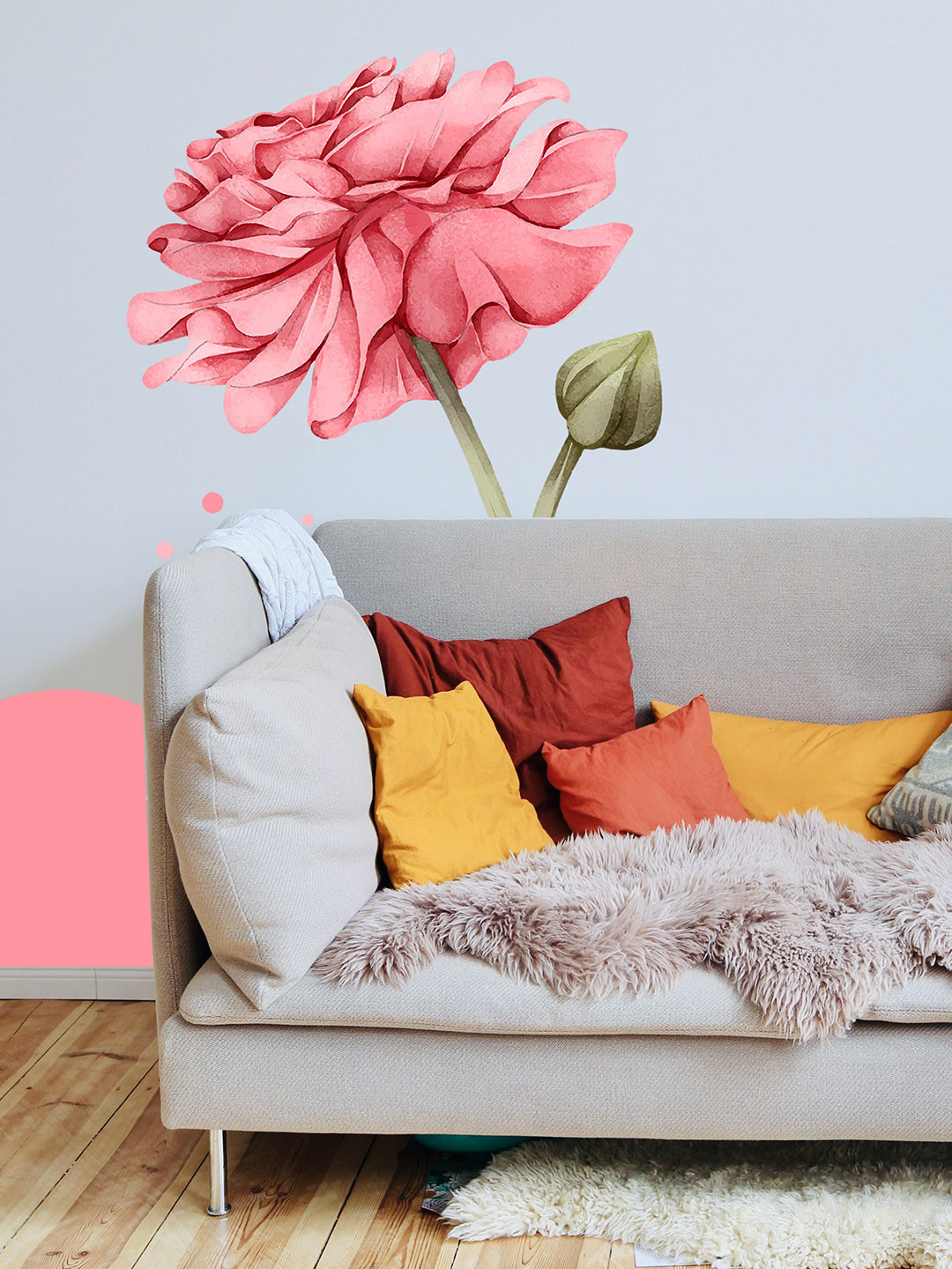 RANGOLI Peach Coloured Floral Self-Adhesive Wall Sticker