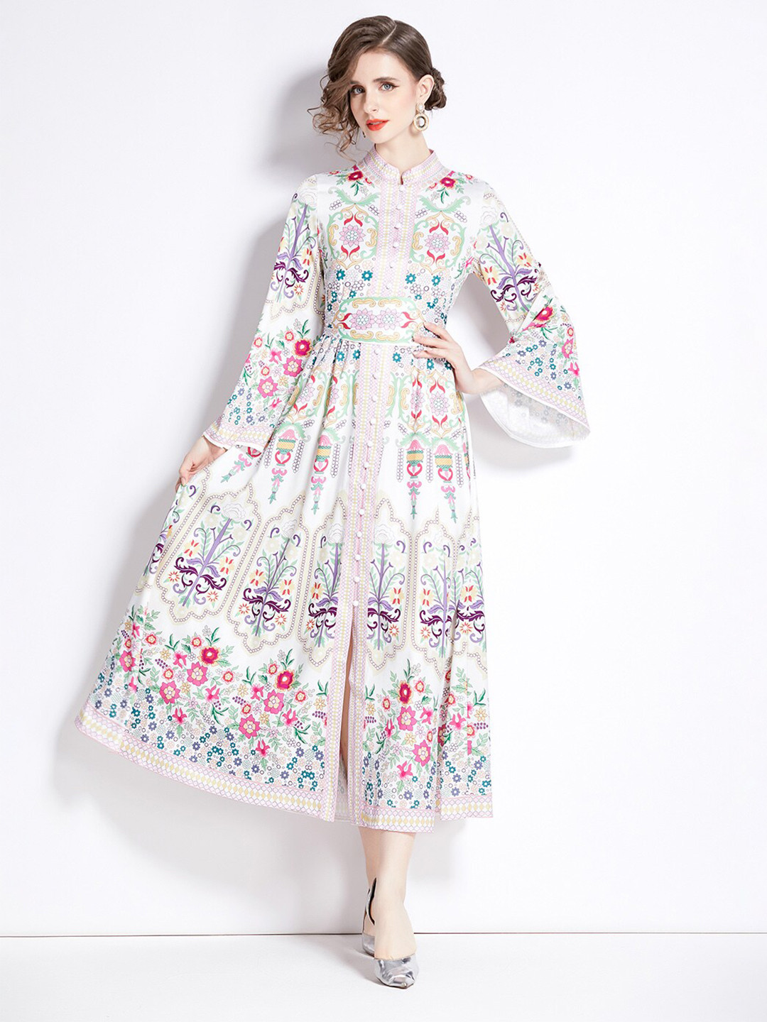 JC Collection Ethic Motifs Printed A-line Midi Dress