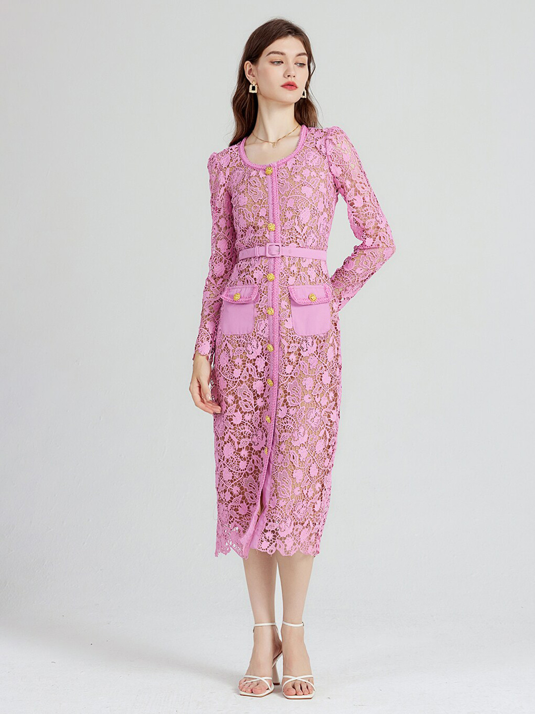 JC Collection Floral Embroidered Lace Inserts Sheath Midi Dress