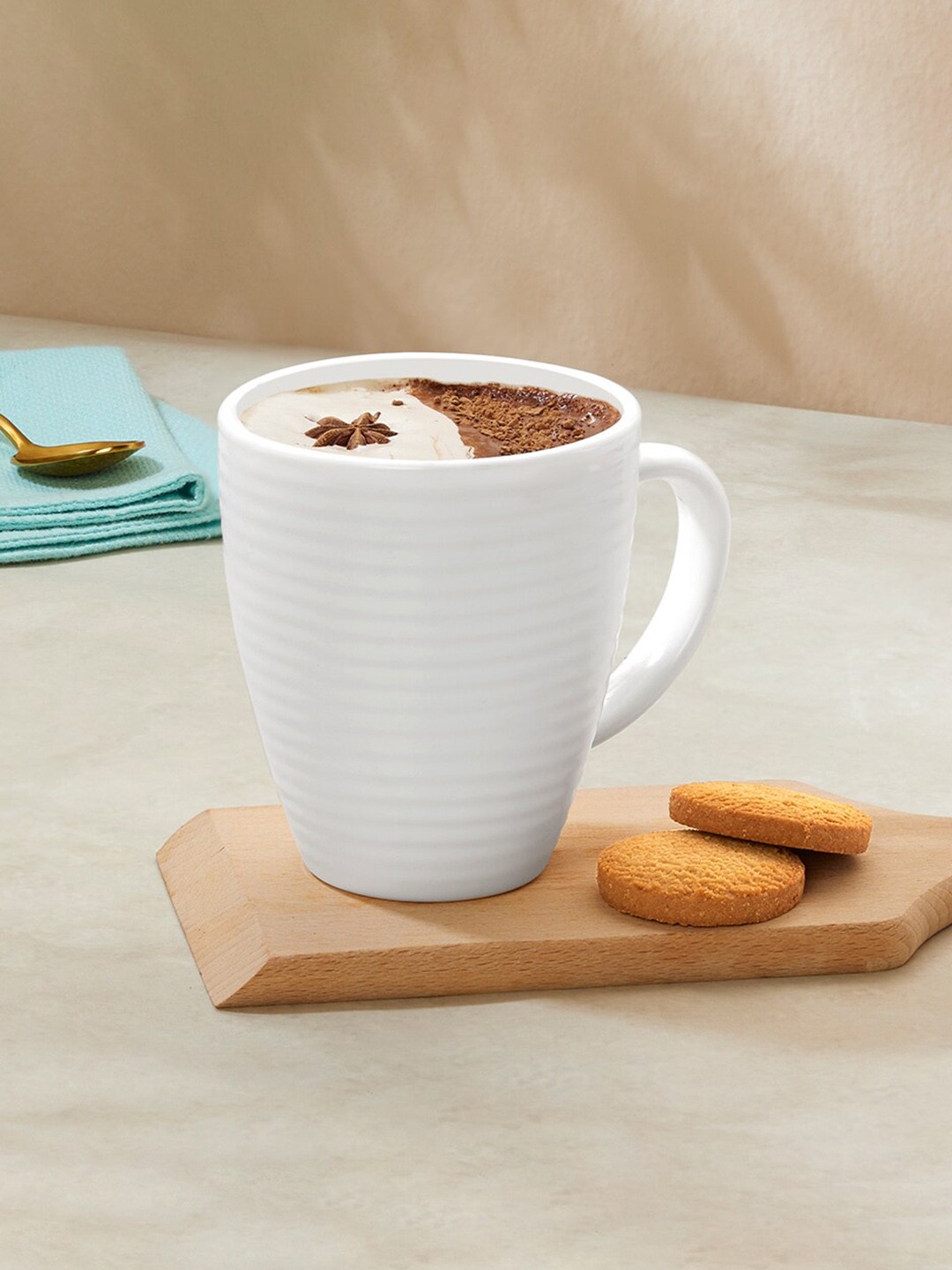 Larah by BOROSIL White Textured Opalware Microwave Safe Mug-390ml