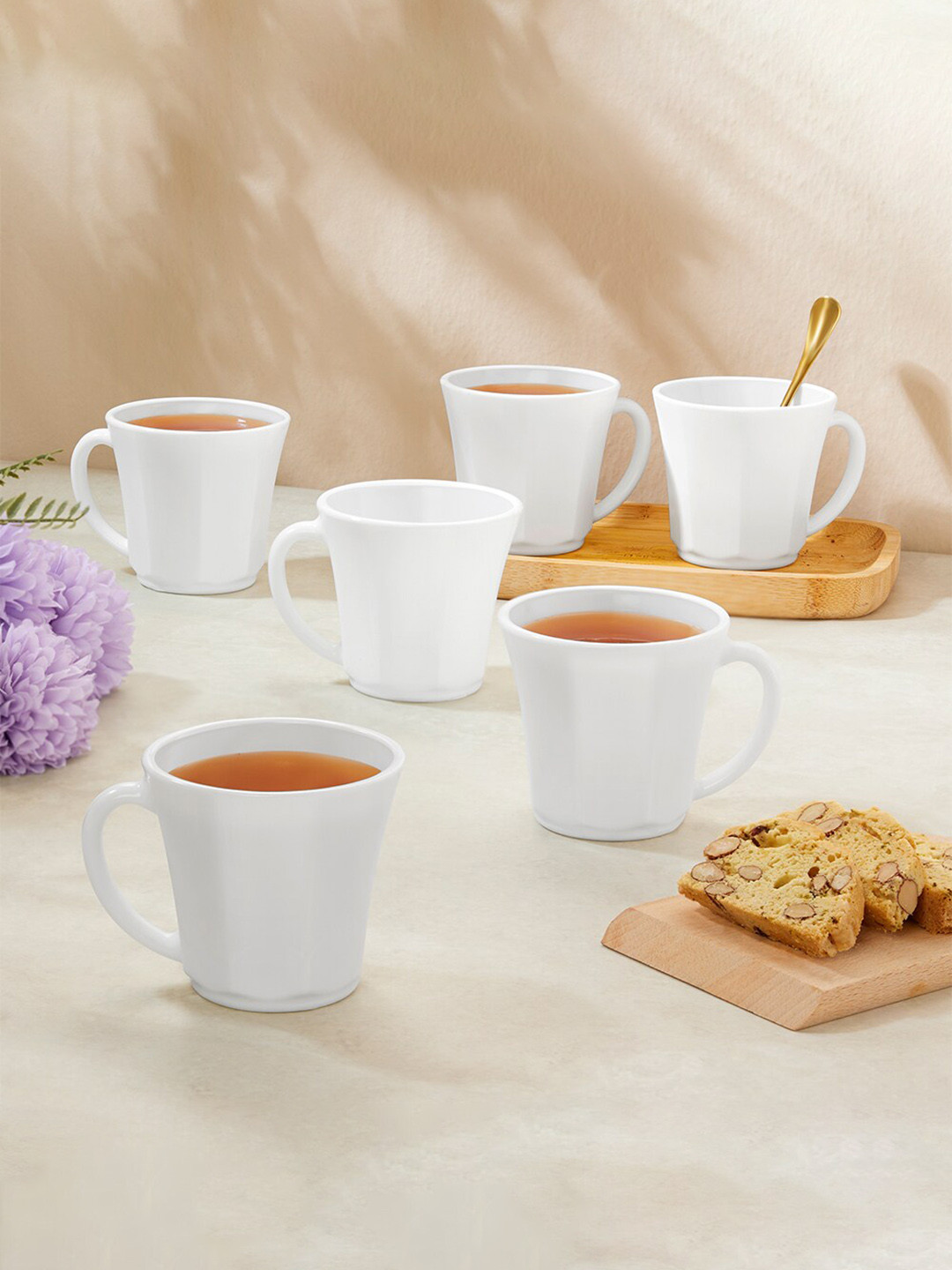 Larah by BOROSIL White Textured Opalware Microwave Safe 6 Piece Mugs-200ml