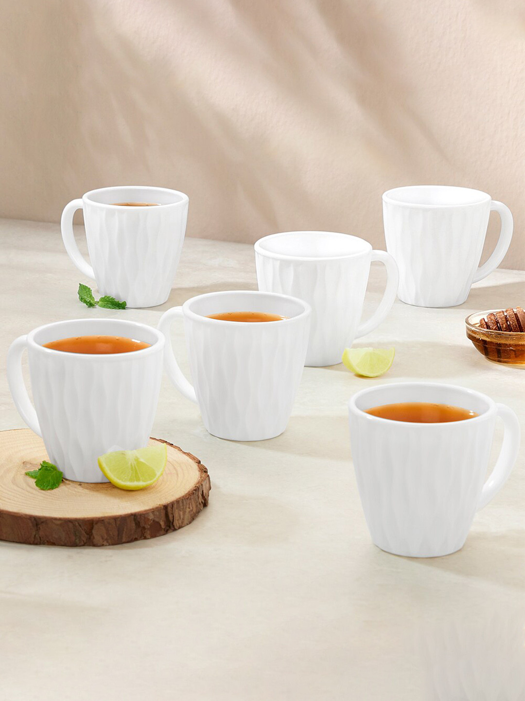 Larah by BOROSIL Parikshit Name Personalised White Textured Opalware Microwave Safe 6 Piece Mugs-160ml