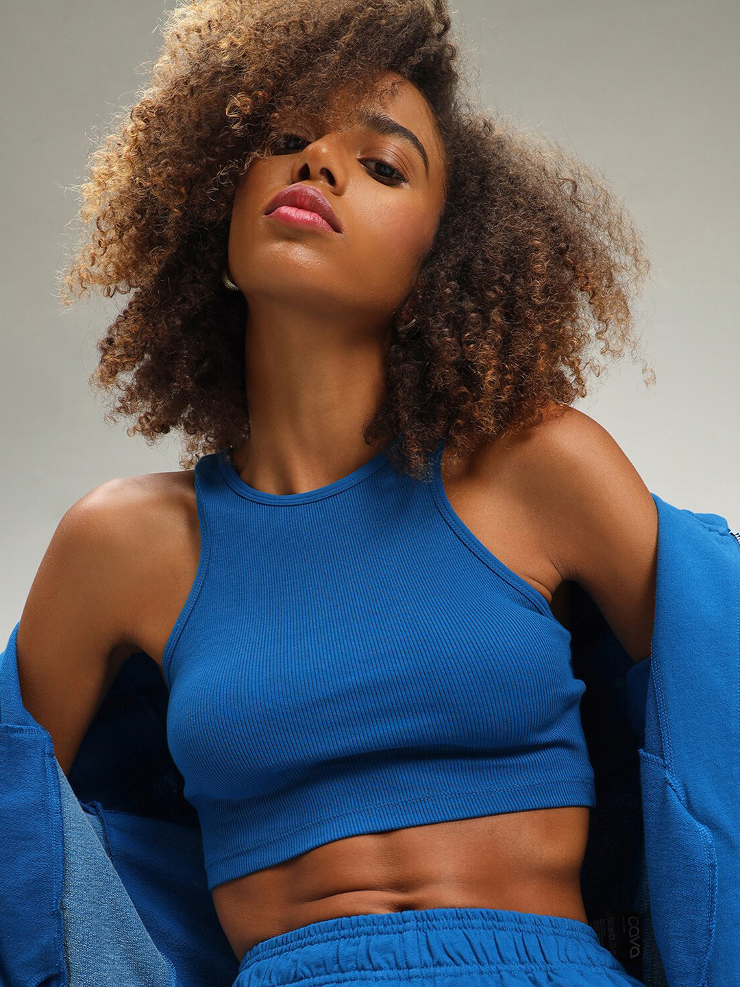 CAVA Dallas Blue Ribbed Crop Top