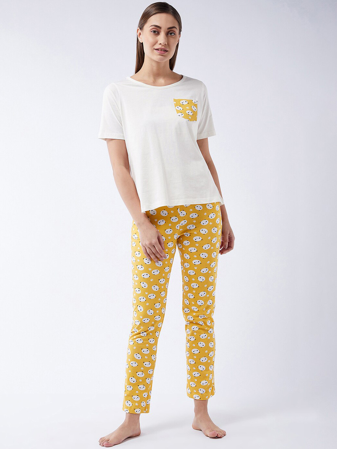 Miss Chase Panda Printed Short Sleeves Pure Cotton Night Suit