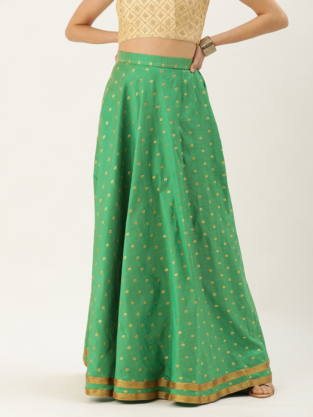 Ethnovog Ethnic Motifs Printed Brocade Maxi Flared Ethnic Skirt