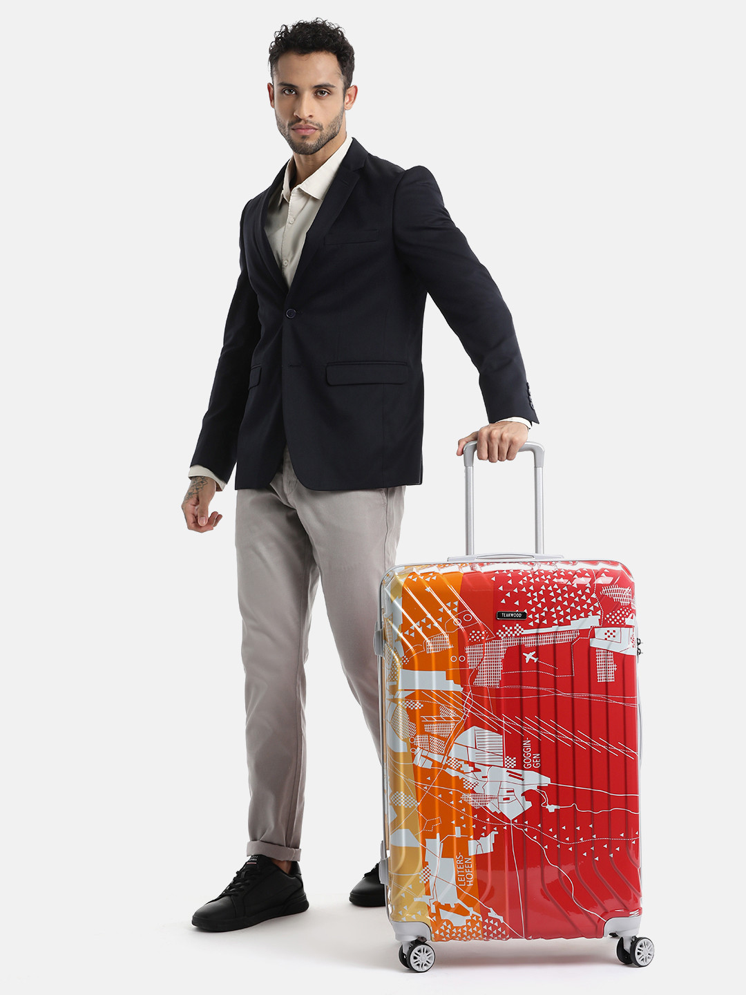 Teakwood Leathers Map Printed 360 Degree Rotation Hard Large-Sized Trolley Bag 95.5L