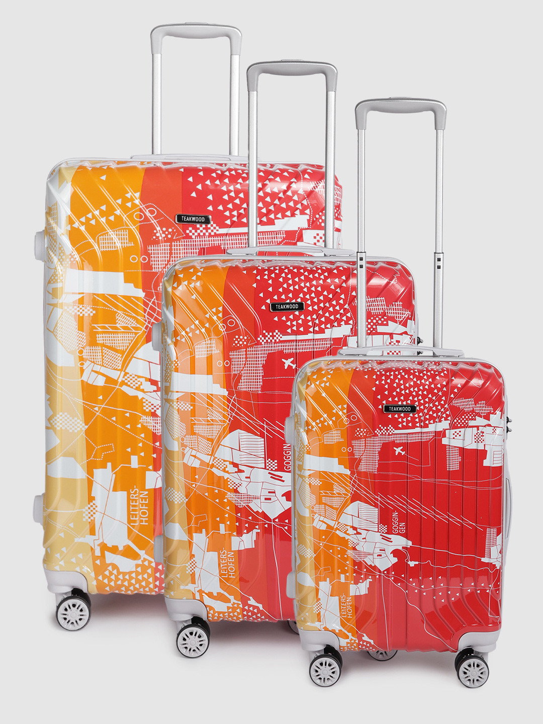 Teakwood Leathers Set of 3 Map Printed 360 Degree Rotation Hard-Sided Trolley Bags 95.5L