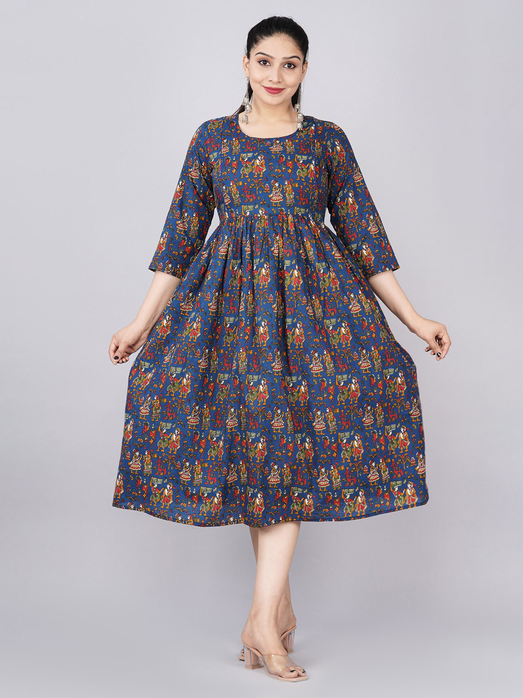BAESD Maternity Ethnic Motifs Printed Fit & Flare Ethnic Dress