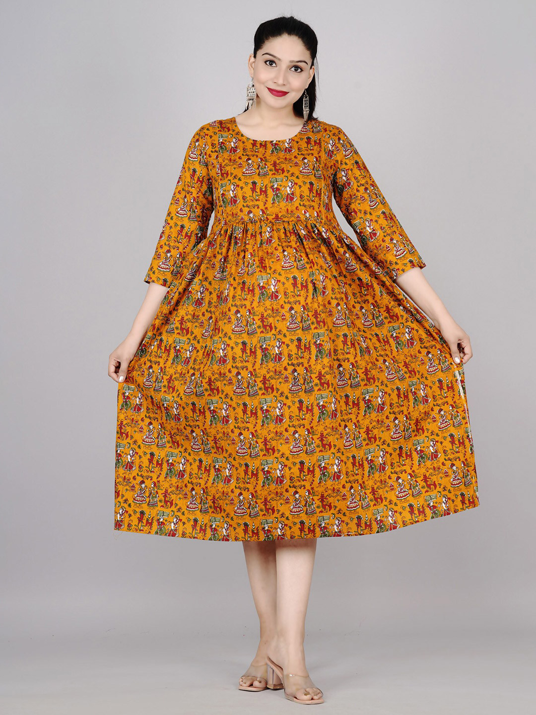 BAESD Maternity Ethnic Motifs Printed Fit & Flare Ethnic Dress