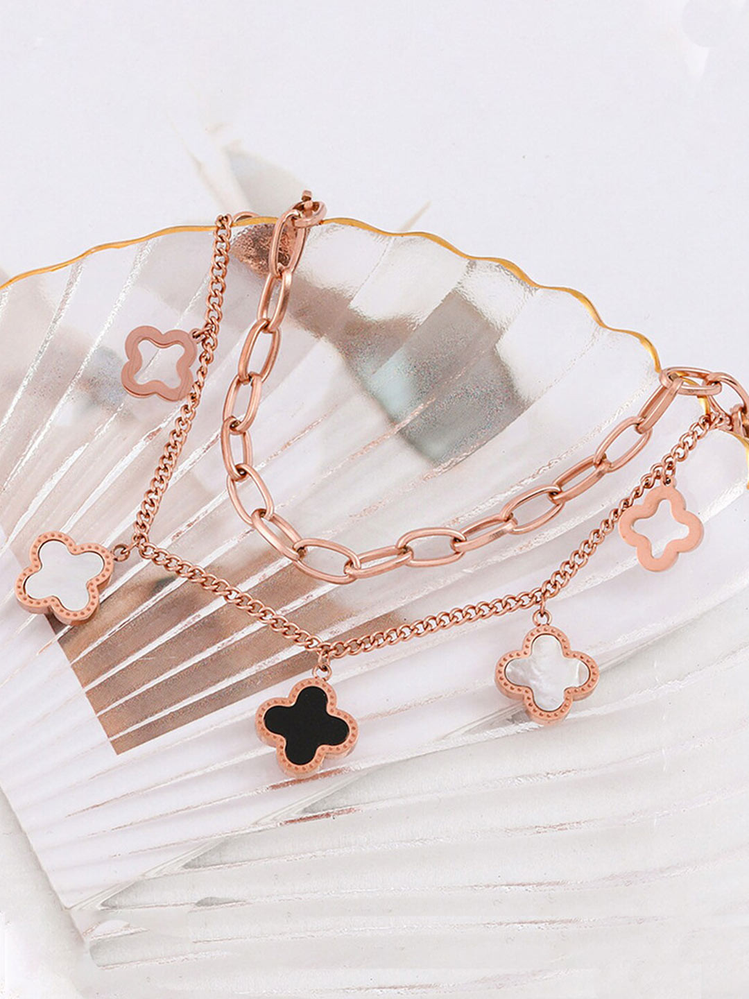 Jewels Galaxy Women Rose Gold Plated Mother of Pearl Rose Gold-Plated Wraparound Bracelet
