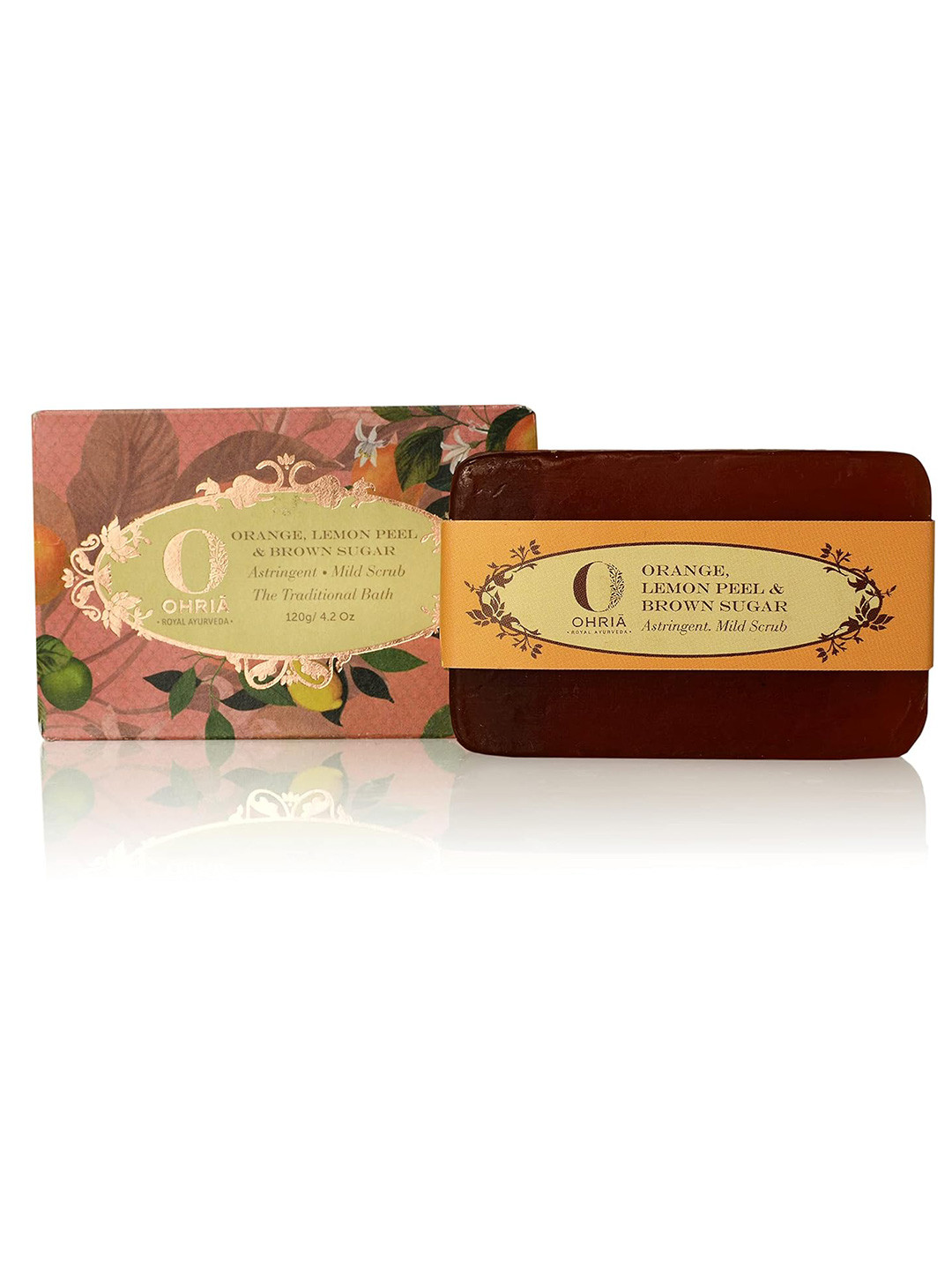 OHRIA AYURVEDA Orange, Lemon Peel & Brown Sugar Bathing Bar For Exfoliate & Detan 120 G