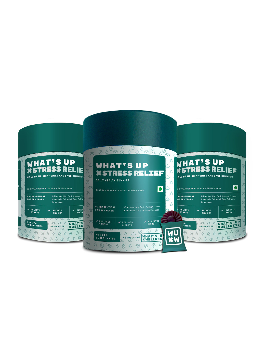 What's Up Wellness Set of 3 Stress & Anxiety Relief Gummies - 30 Gummies Each