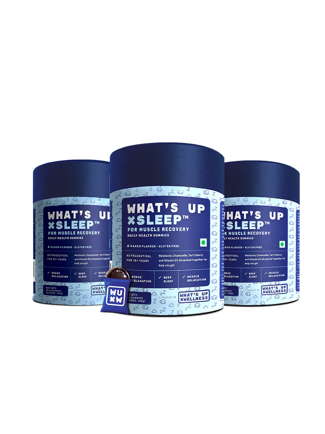 What's Up Wellness Set of 3 Sleep Gummies with Melatonin for Muscle Recovery - 90 Gummies