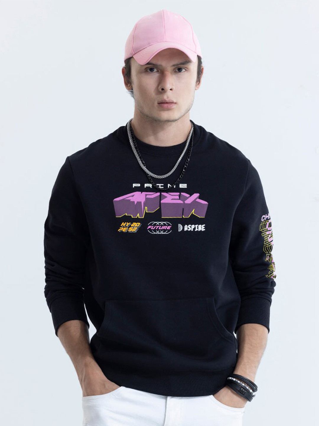 Snitch Black Typography Printed Pure Cotton Pullover Sweatshirt
