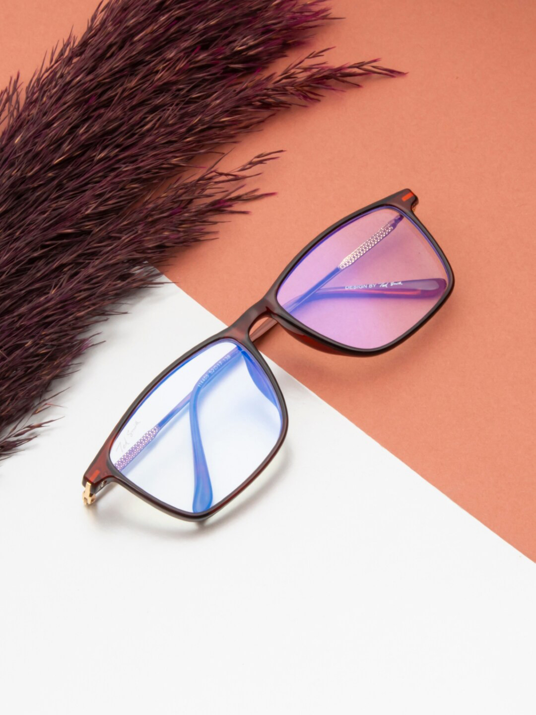 Ted Smith Unisex Maroon  Rectangle Frames with Blue-Light Blocking Computer Glasses