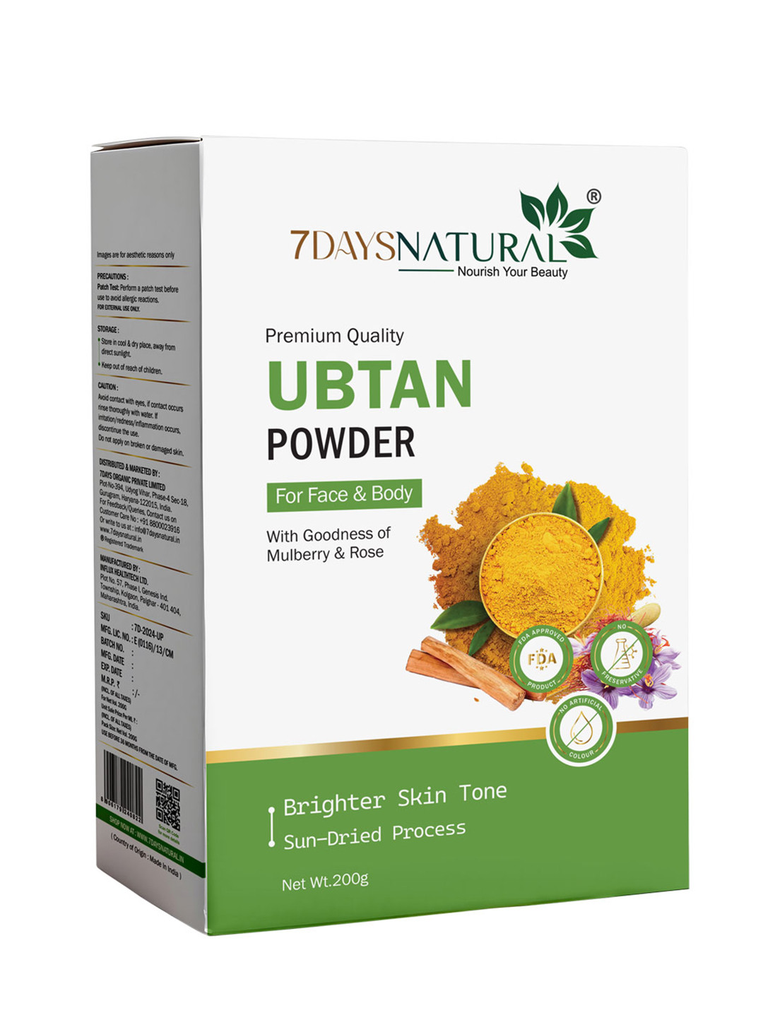 7DAYSNATURAL Organic Ubtan Powder For Face Pack - 200g