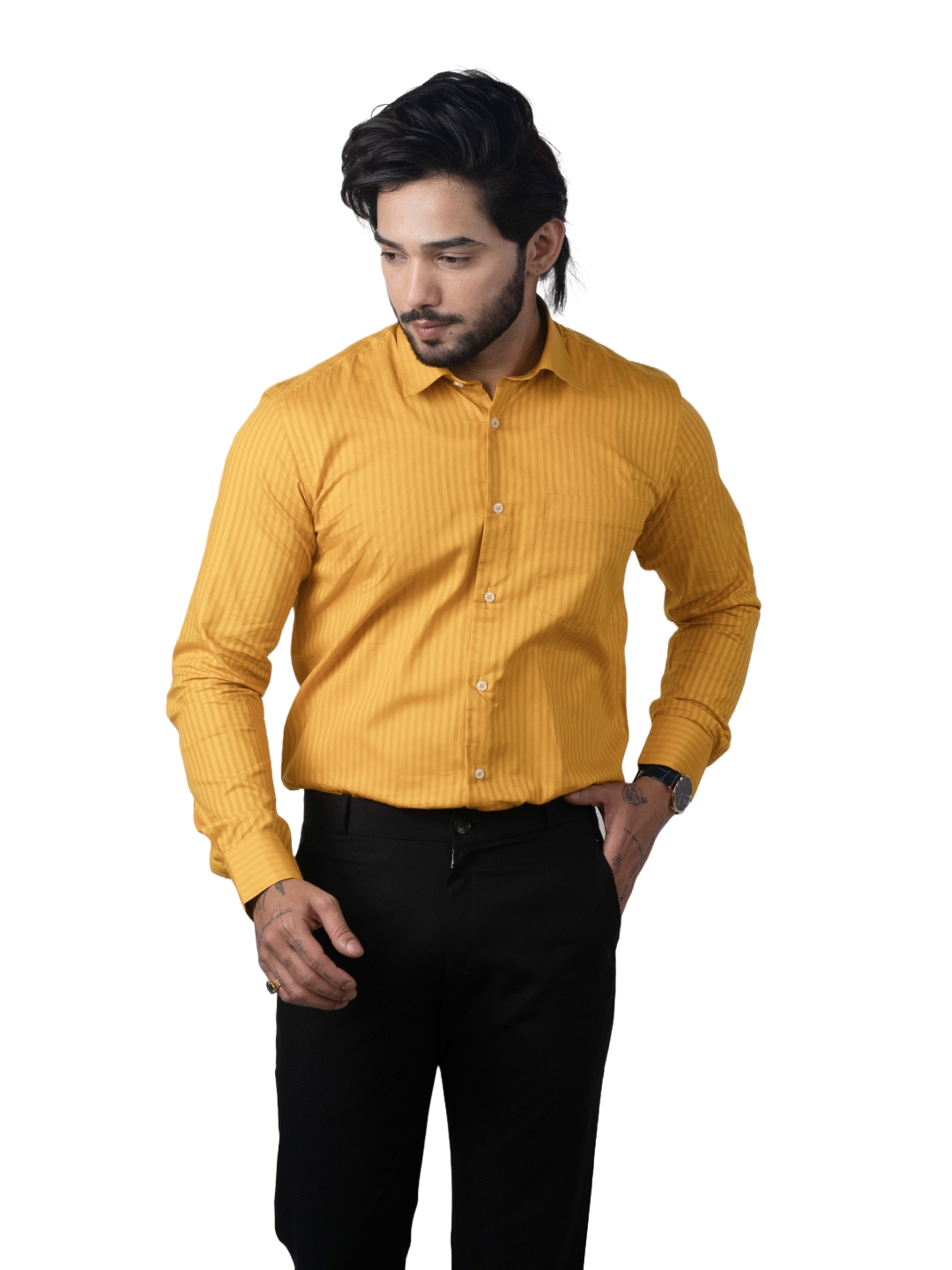 Buy Punekar Cotton Men Yellow Classic Opaque Formal Shirt Shirts