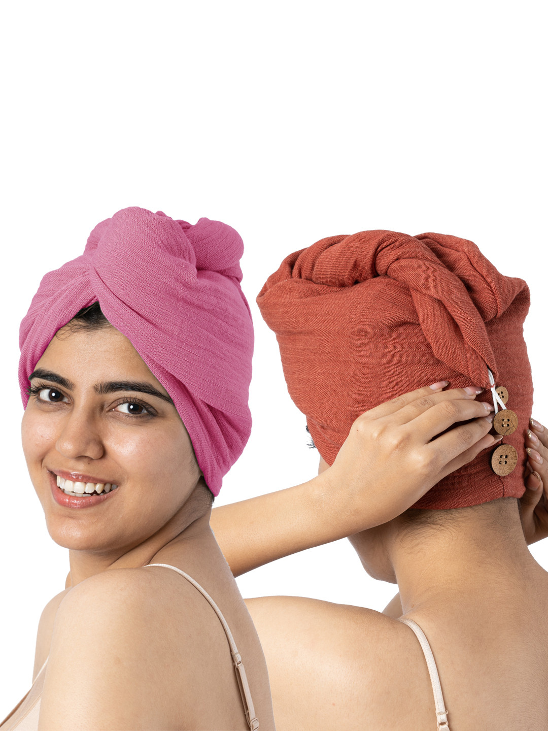 Doctor Towels Rose & Brown Solid 300GSM Set of 2 Anti-Bacterial Banana Hair Towel