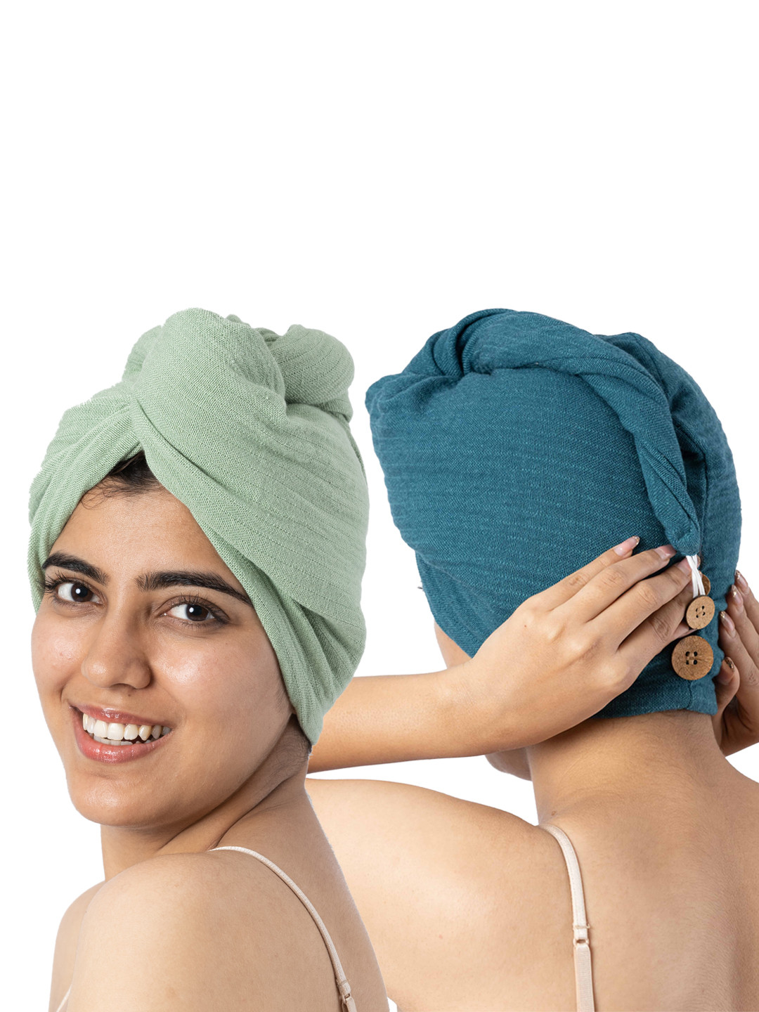 Doctor Towels Green & Teal Solid 300GSM Set of 2 Anti-Bacterial Banana Hair Towel